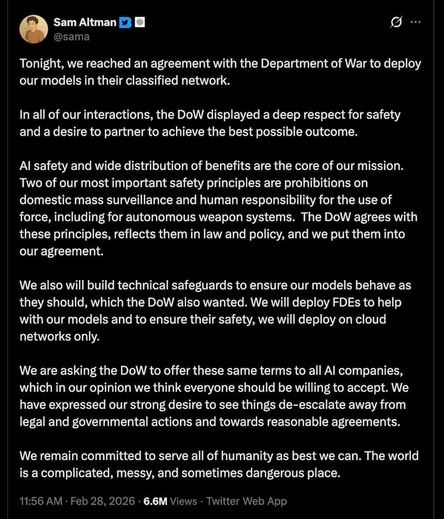 サム・アルトマンのSNSでの投稿。